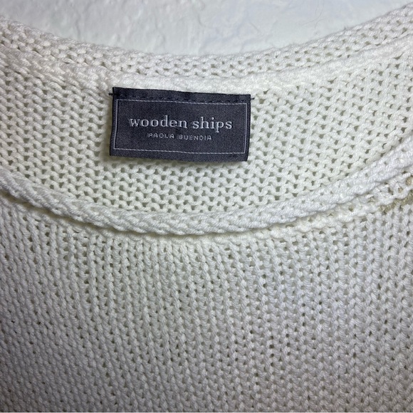 Wooden Ships Striped Minimalist Boho Short Sleeve Oversized Crewneck Sweater S/M - Picture 3 of 7